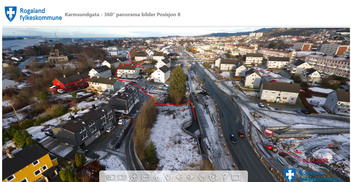 Dronefoto som viser ny skolevei for elever som bor ved Håvåsen borettslag. - Klikk for stort bilde