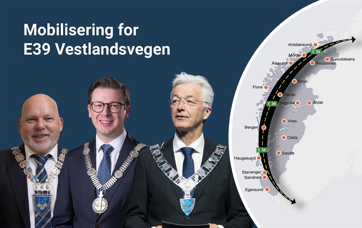 Kart som viser traseen til E39 - Klikk for stort bilde