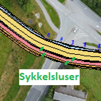 Kart viser sykkelsluser ved Jåttåveien. - Klikk for stort bilde
